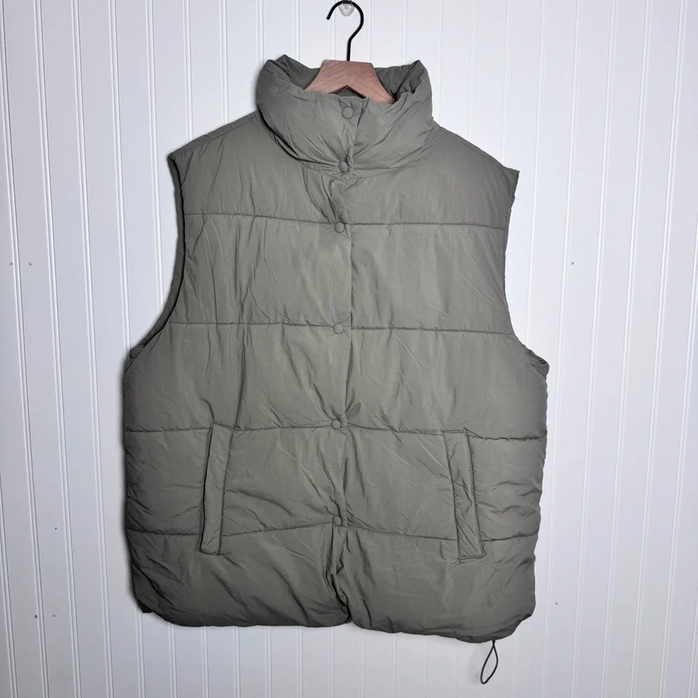 Cotton On Button Up Mother Puffer Sage Green Vest Jacket Women’s Size L/XL - Picture 4 of 12